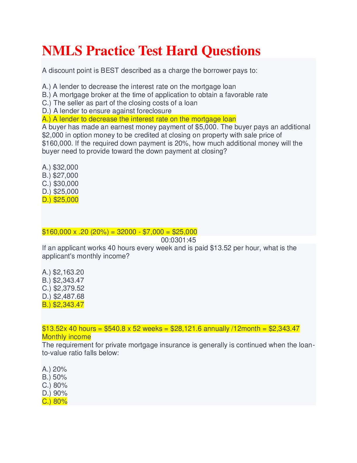 Preview image for NMLS Practice Test Hard Questions with Verified Answers